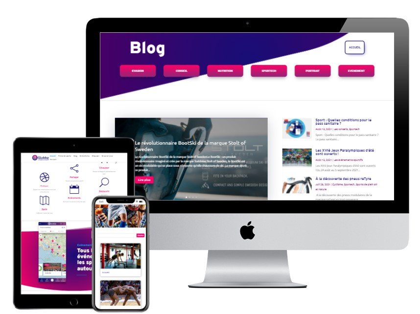 Le blog, seconde vie du site une fois la plateforme principale livrée : rubriques évasion, conseil, nutrition, sportech, portrait et événement.